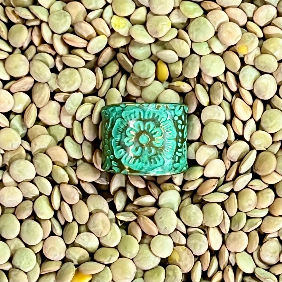 Hand-Hammered Brass Patina Ring – Adjustable Talisman Band – Wild Marigold