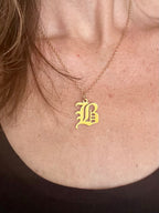 Blackletter Initial Charm Necklace – 24k Gold-Plated 18" Fine Chain