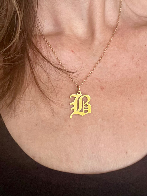 Blackletter Initial Charm Necklace – 24k Gold-Plated 18" Fine Chain