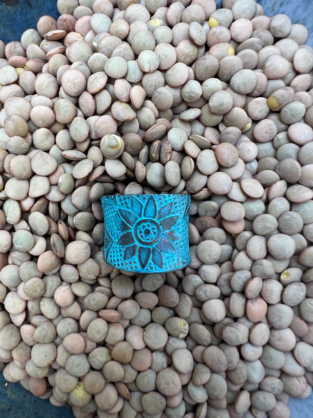 Hand-Hammered Copper Patina Ring – Adjustable Talisman Band – Wild Marigold
