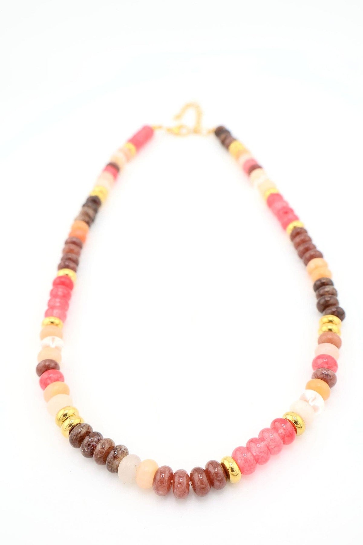 Bohemian Dyed Jade Gemstone Necklace, Bright Faceted Colorblock Beads, Adjustable 19–21"