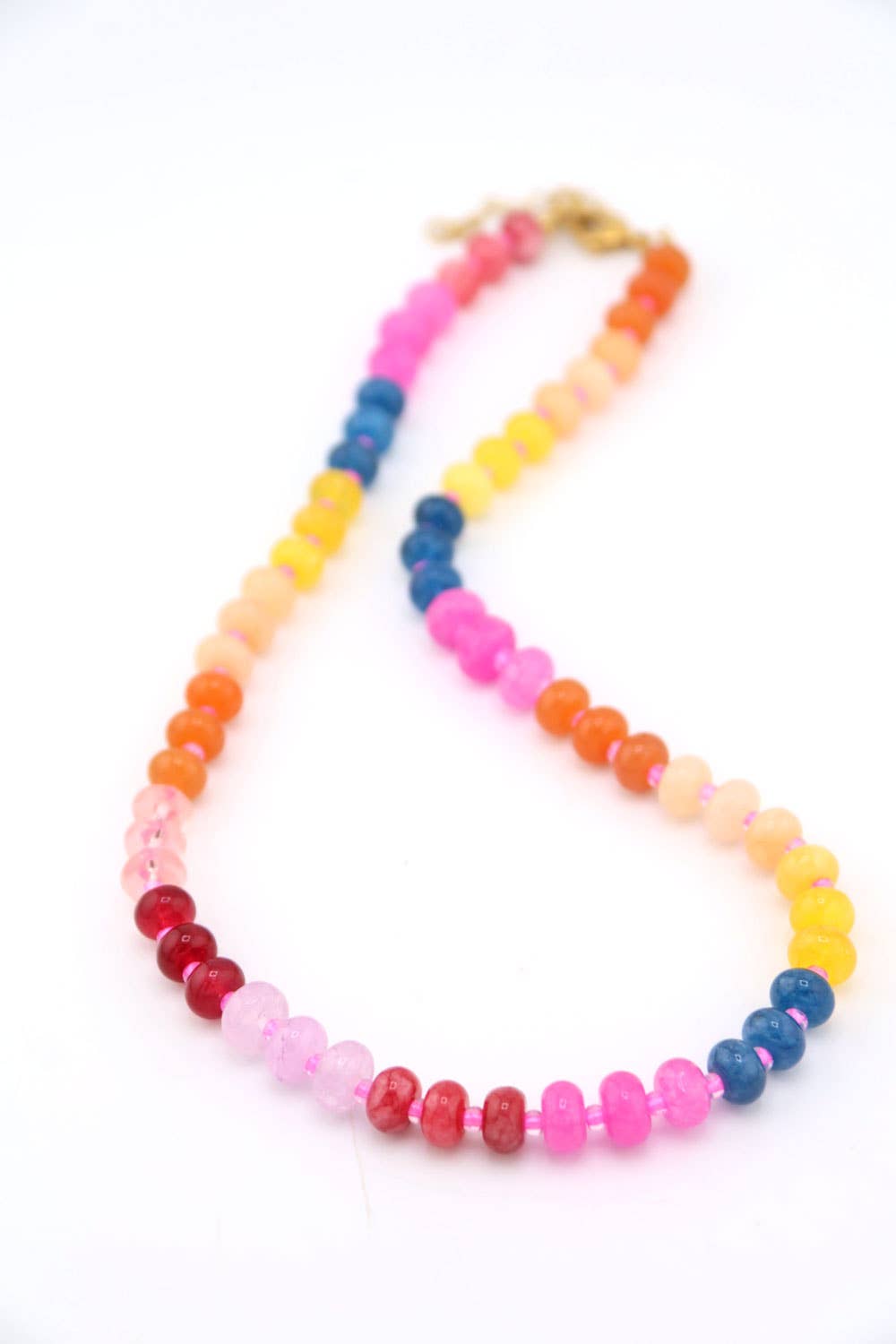 Bohemian Dyed Jade Gemstone Necklace, Bright Faceted Colorblock Beads, Adjustable 19–21"