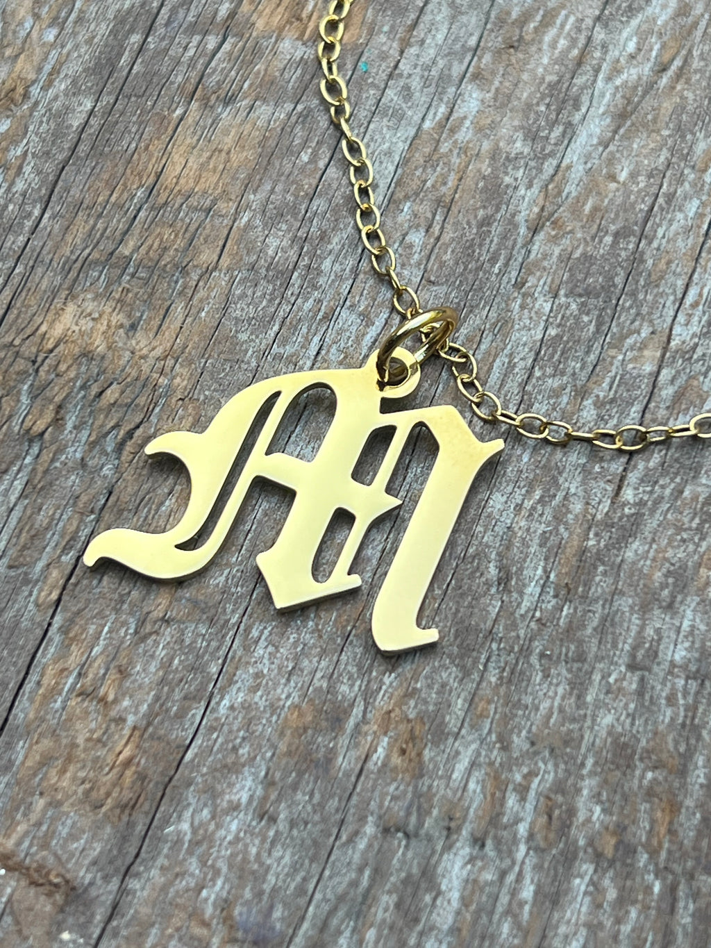 Blackletter Initial Charm Necklace – 24k Gold-Plated 18" Fine Chain
