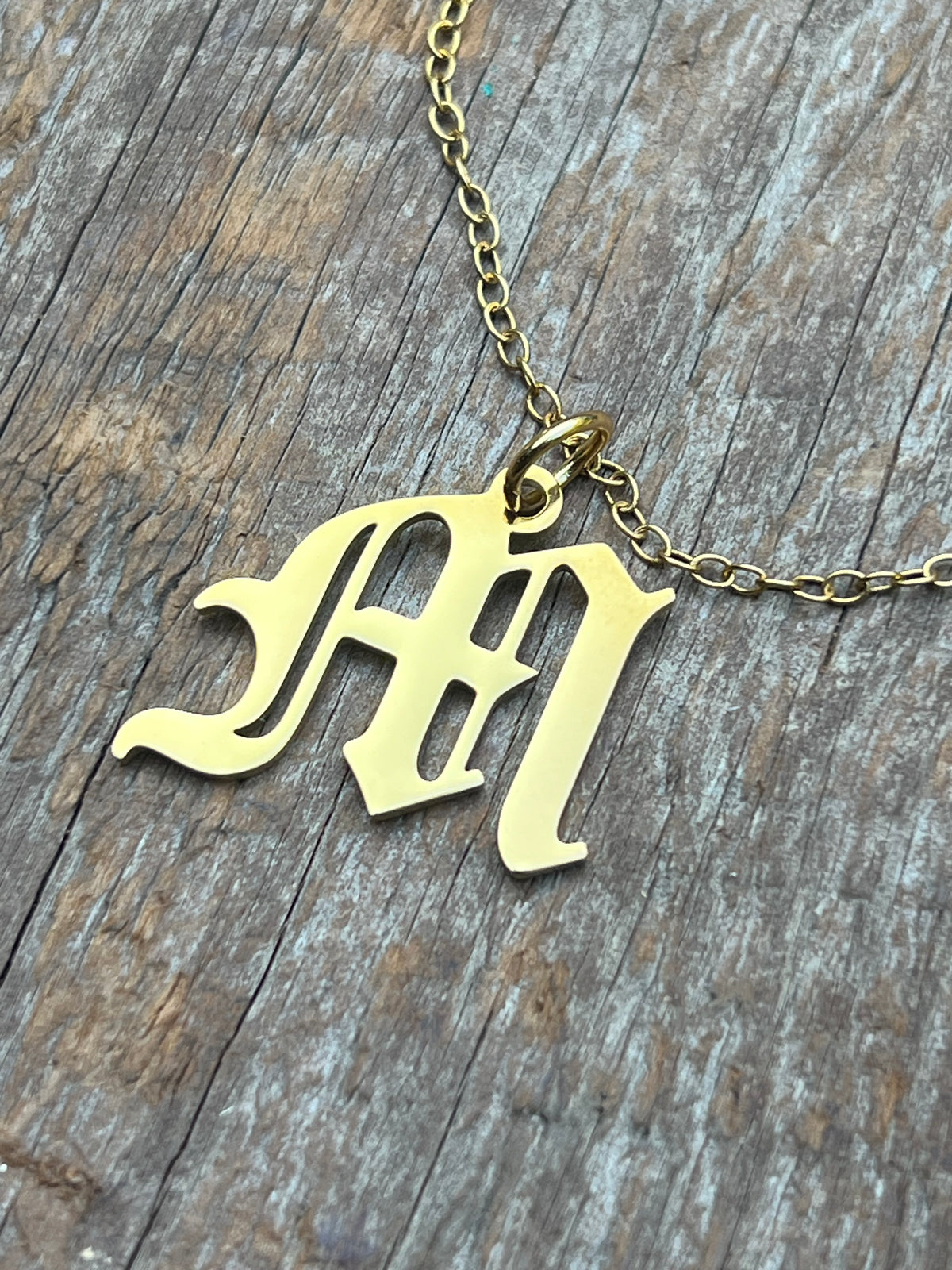 Blackletter Initial Charm Necklace – 24k Gold-Plated 18" Fine Chain