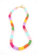 Bohemian Dyed Jade Gemstone Necklace, Bright Faceted Colorblock Beads, Adjustable 19–21"
