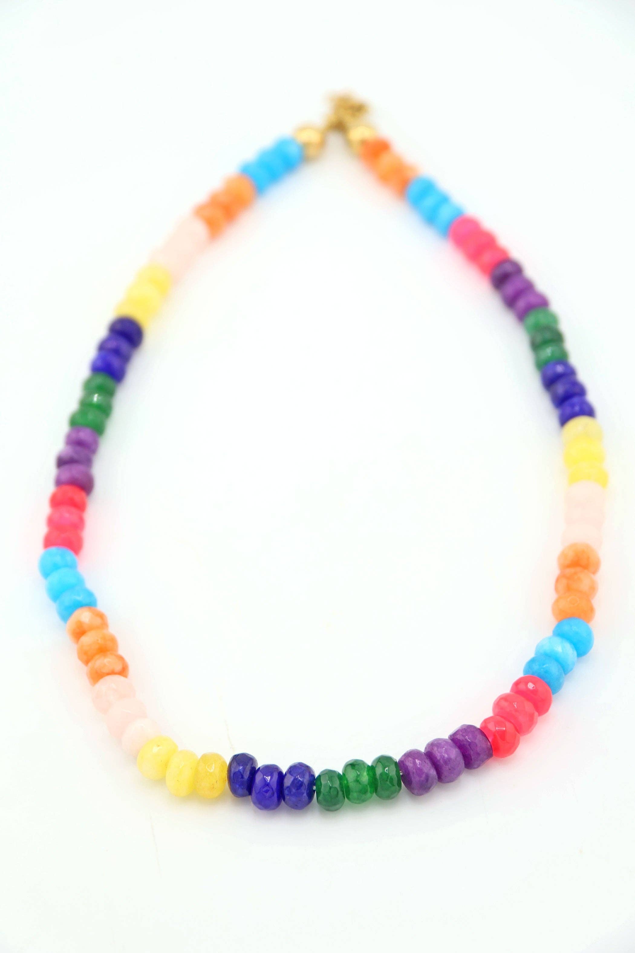 Bohemian Dyed Jade Gemstone Necklace, Bright Faceted Colorblock Beads, Adjustable 19–21"