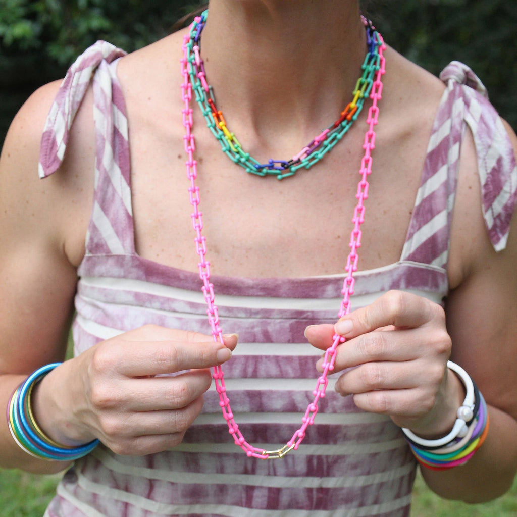 Bohemian Enamel Pop Chain Necklace, Colorful Artisan Jewelry, 18" Pop Clasp Chain