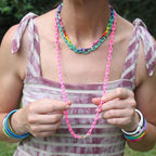 Bohemian Enamel Pop Chain Necklace, Colorful Artisan Jewelry, 18" Pop Clasp Chain