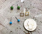 Turquoise Frosted Gold Squares & Lime Green Tiny Geo Stud Earrings Set