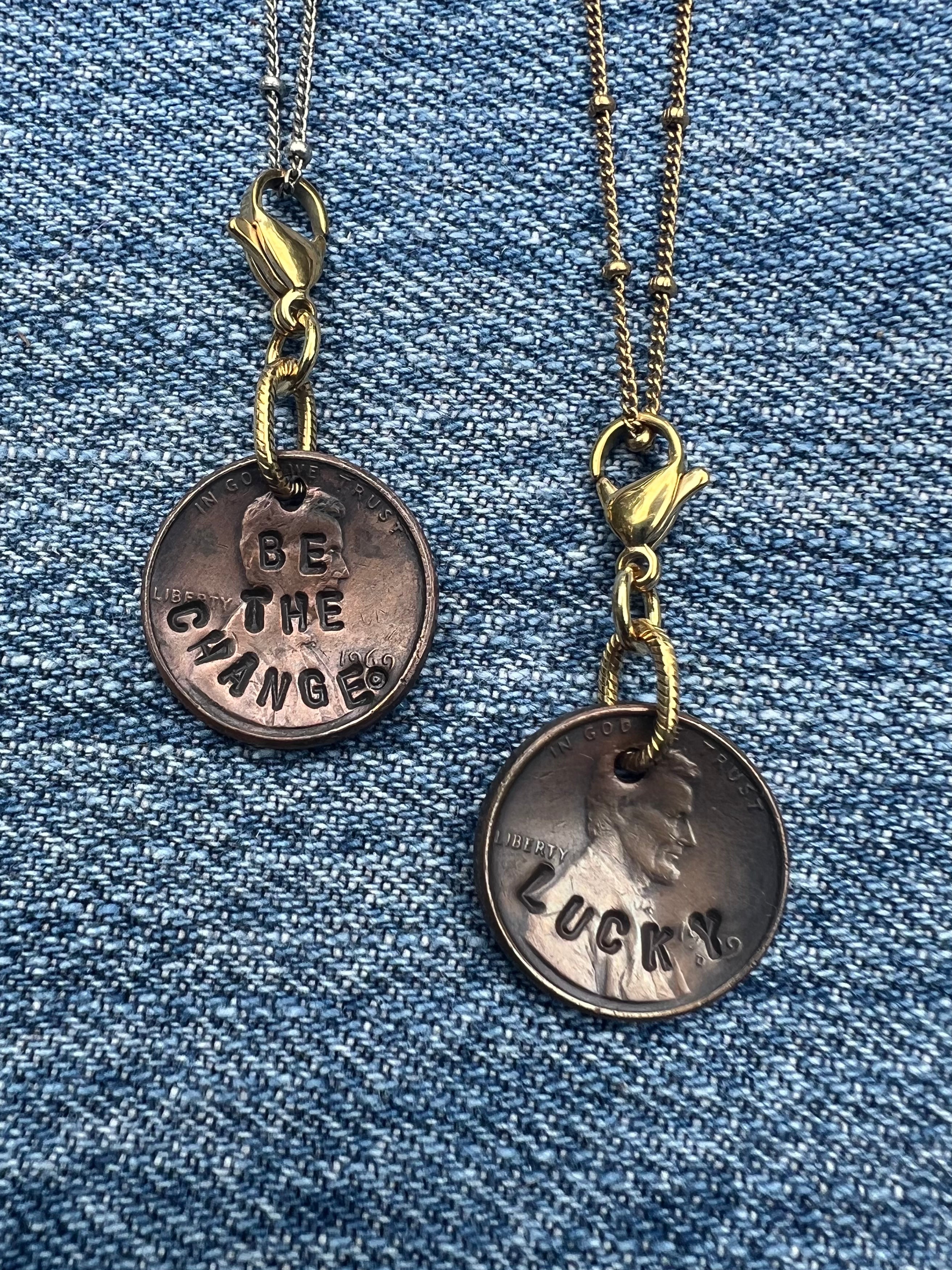Stamped Real US Penny Charm – Hand-Stamped Coin Charm with Lobster Clasp