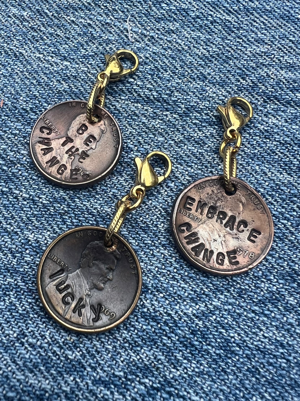Stamped Real US Penny Charm – Hand-Stamped Coin Charm with Lobster Clasp