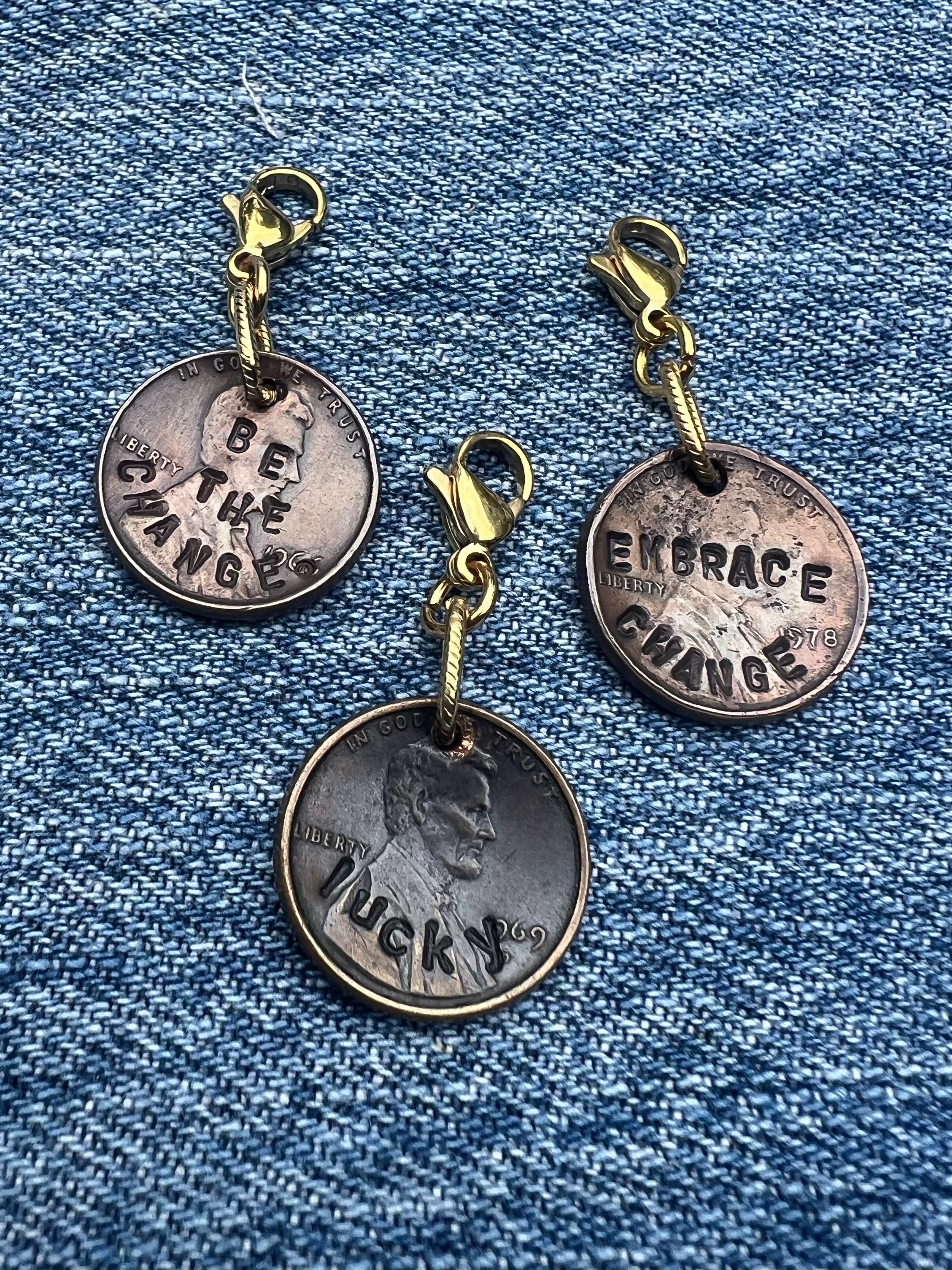 Stamped Real US Penny Charm – Hand-Stamped Coin Charm with Lobster Clasp