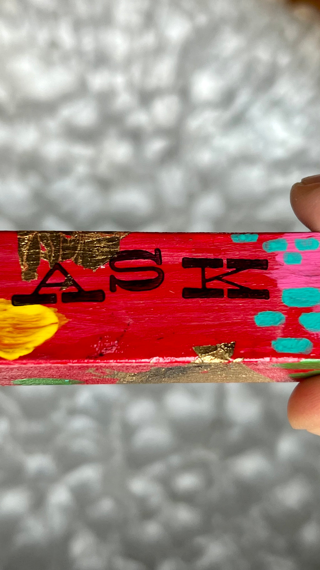 Upcycled Wood Ornament – Hand-Painted Charm with Sari Ribbon – Wild Marigold