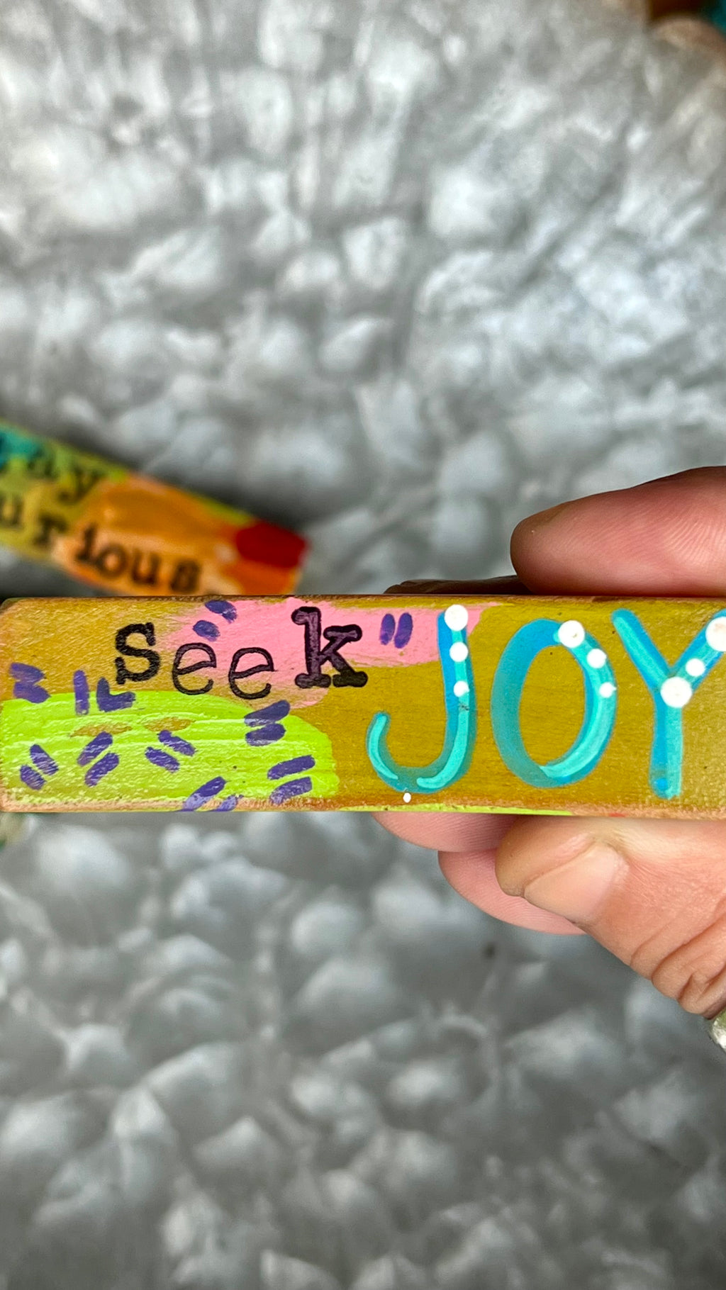 Upcycled Wood Ornament – Hand-Painted Charm with Sari Ribbon – Wild Marigold