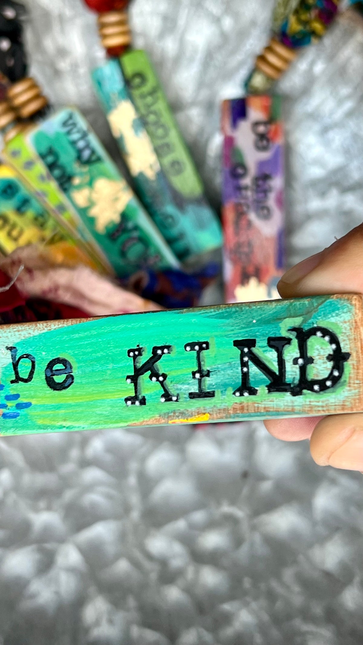 Upcycled Wood Ornament – Hand-Painted Charm with Sari Ribbon – Wild Marigold