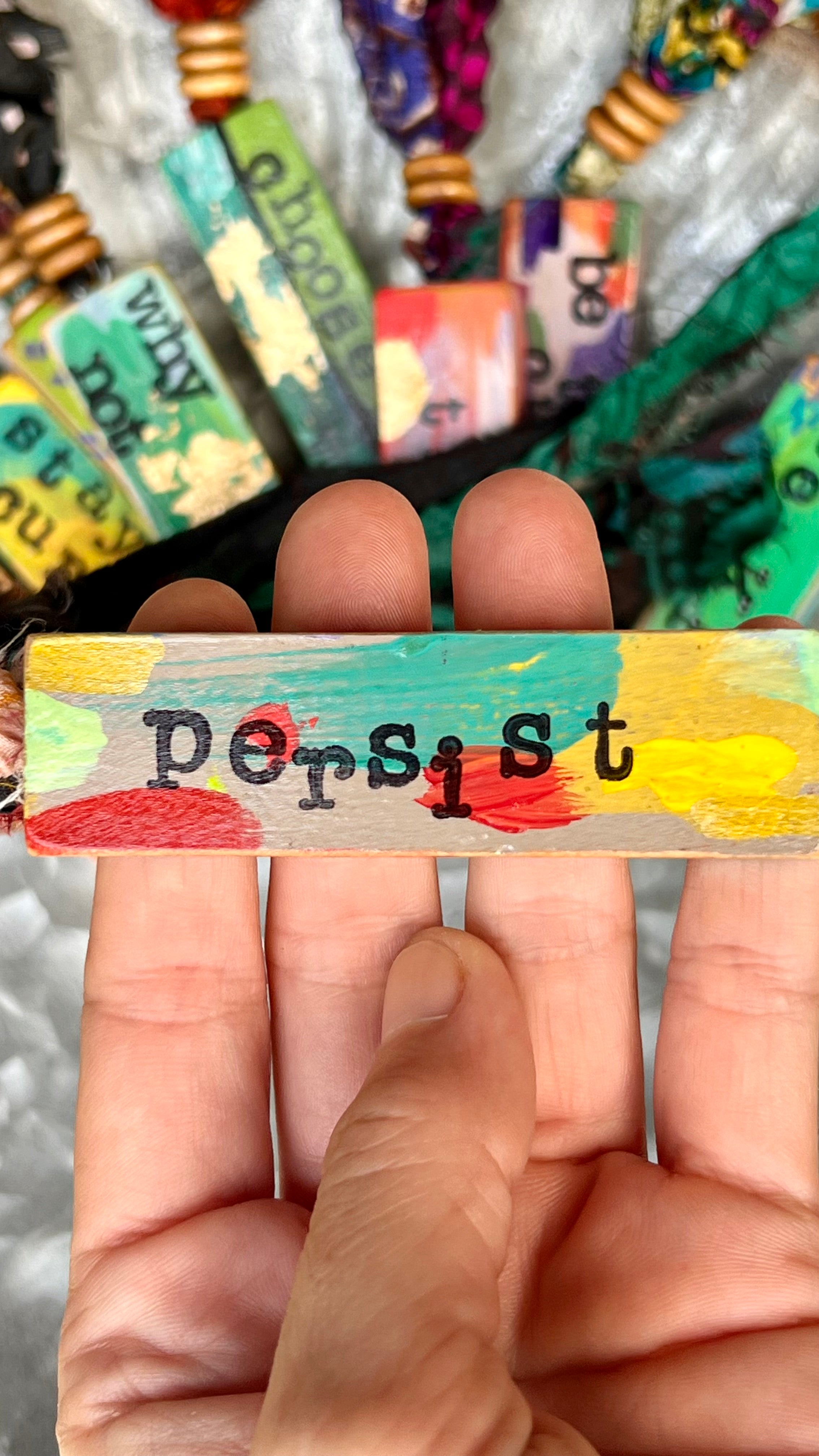Upcycled Wood Ornament – Hand-Painted Charm with Sari Ribbon – Wild Marigold