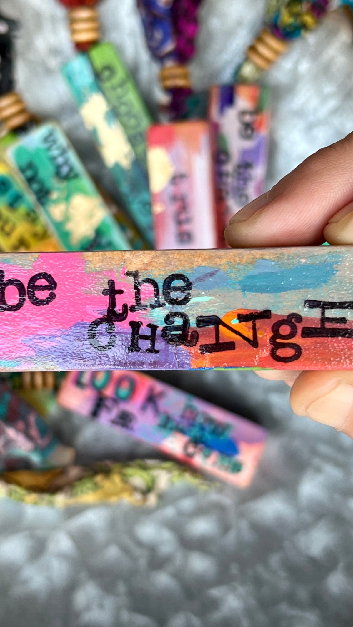 Upcycled Wood Ornament – Hand-Painted Charm with Sari Ribbon – Wild Marigold