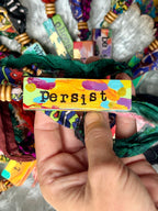 Upcycled Wood Ornament – Hand-Painted Charm with Sari Ribbon – Wild Marigold