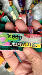 Upcycled Wood Ornament – Hand-Painted Charm with Sari Ribbon – Wild Marigold