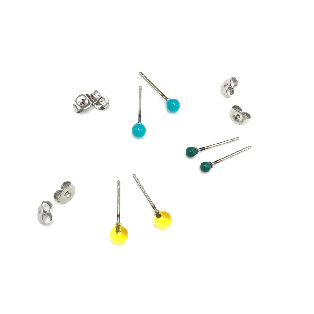 Turquoise Sunshine & Kelly GreenTiny Studs Earrings Set