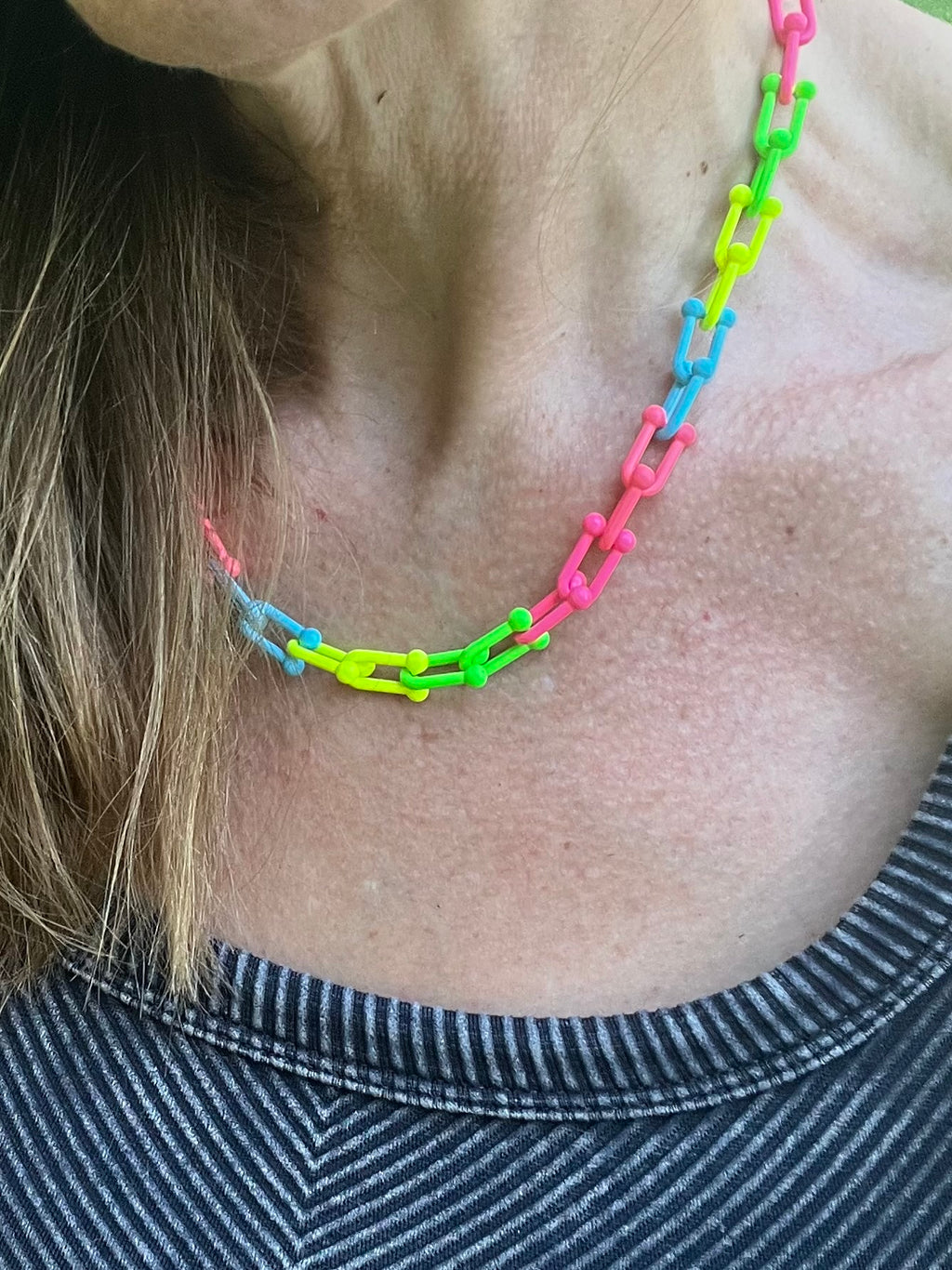 Bohemian Enamel Pop Chain Necklace, Colorful Artisan Jewelry, 18" Pop Clasp Chain