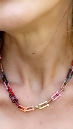 Bohemian Enamel Pop Chain Necklace, Colorful Artisan Jewelry, 18" Pop Clasp Chain
