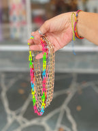 Bohemian Enamel Pop Chain Necklace, Colorful Artisan Jewelry, 18" Pop Clasp Chain