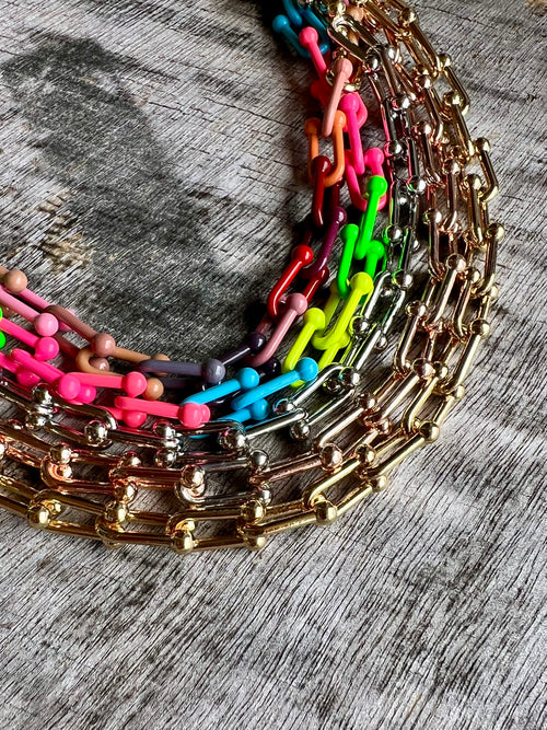 Bohemian Enamel Pop Chain Necklace, Colorful Artisan Jewelry, 18" Pop Clasp Chain