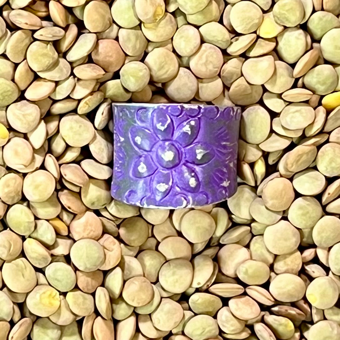 Hand-Hammered Non-Tarnish Silver Ring – Adjustable Talisman Band – Wild Marigold