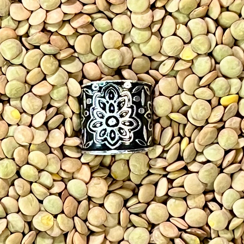 Hand-Hammered Non-Tarnish Silver Ring – Adjustable Talisman Band – Wild Marigold