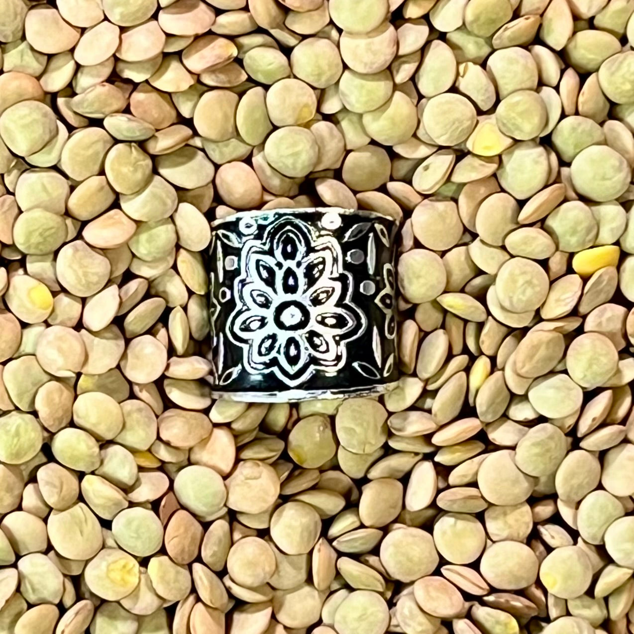 Hand-Hammered Non-Tarnish Silver Ring – Adjustable Talisman Band – Wild Marigold