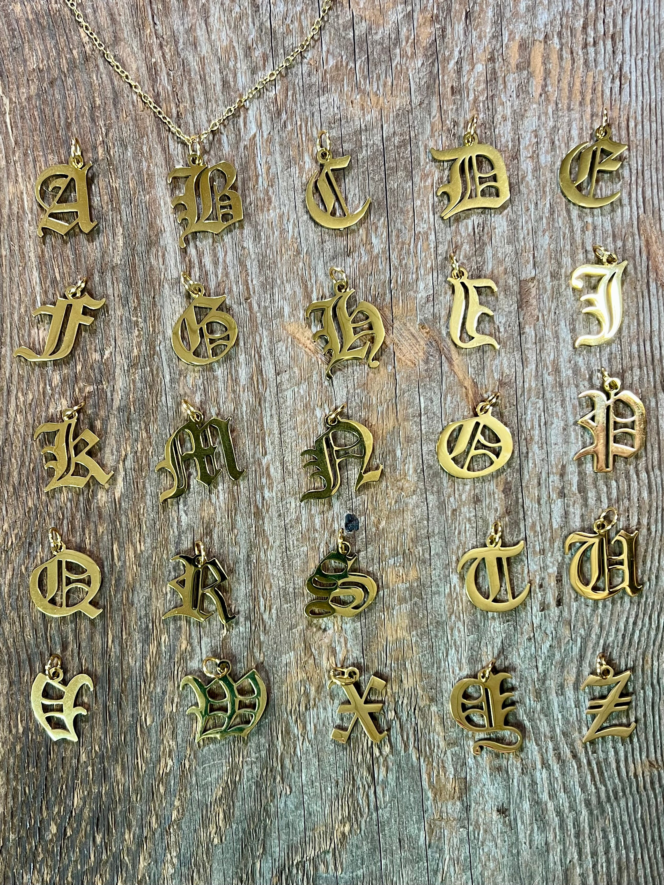 Blackletter Initial Necklace — Custom Gold Letter on 24k Gold‑Plated Chain