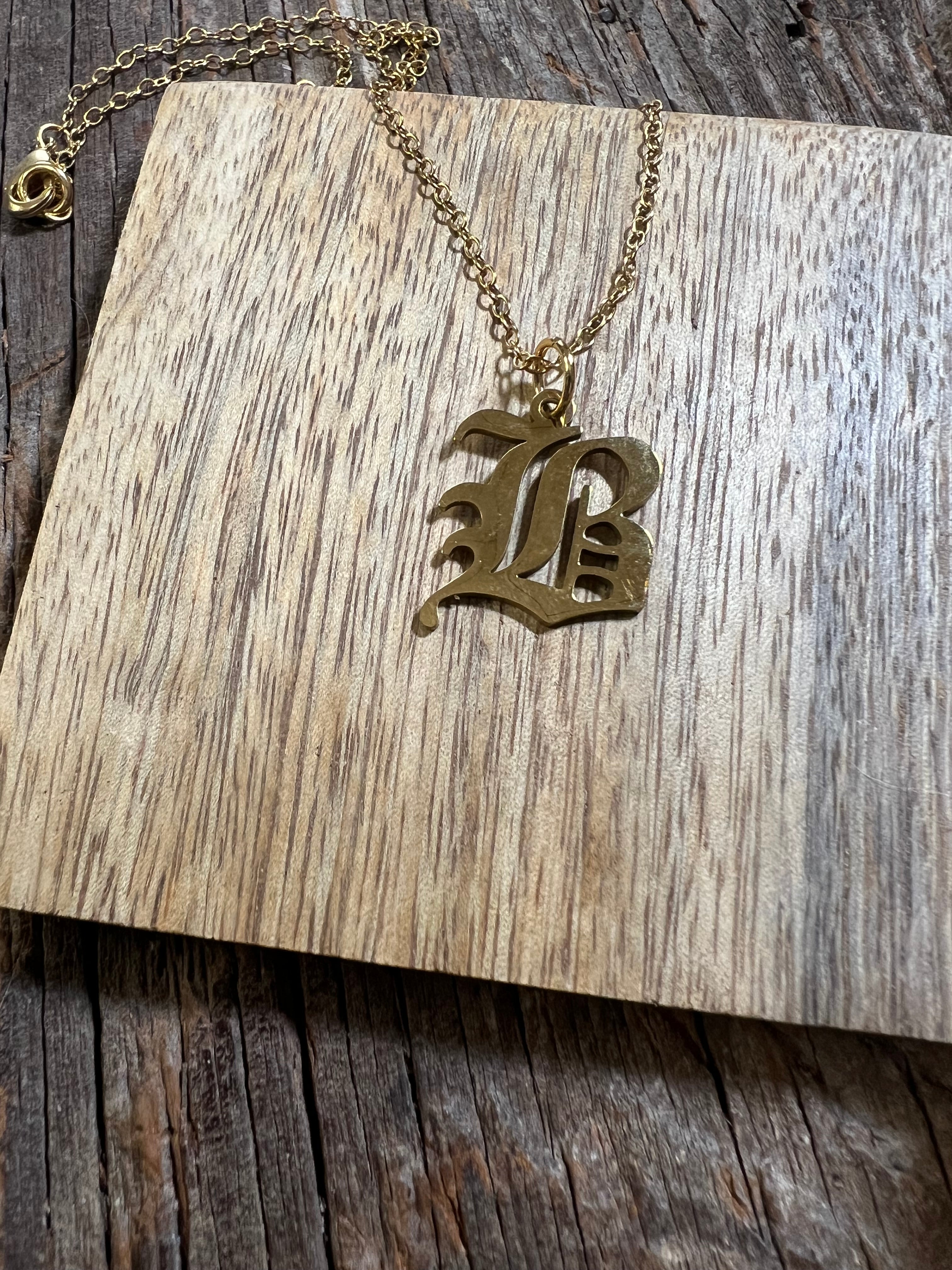 Blackletter Initial Necklace — Custom Gold Letter on 24k Gold‑Plated Chain