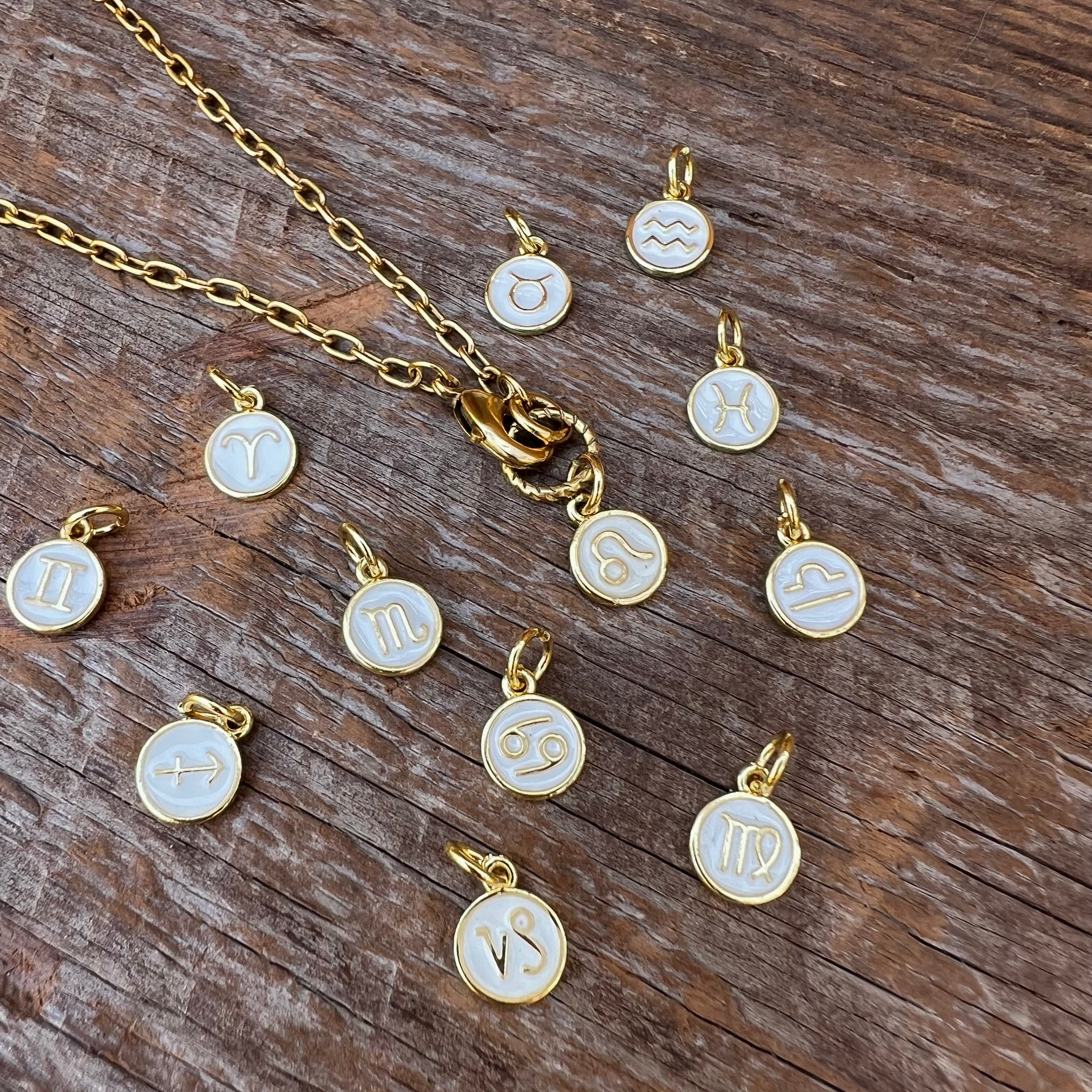 White Enamel Zodiac Necklace — Choose Your Sign