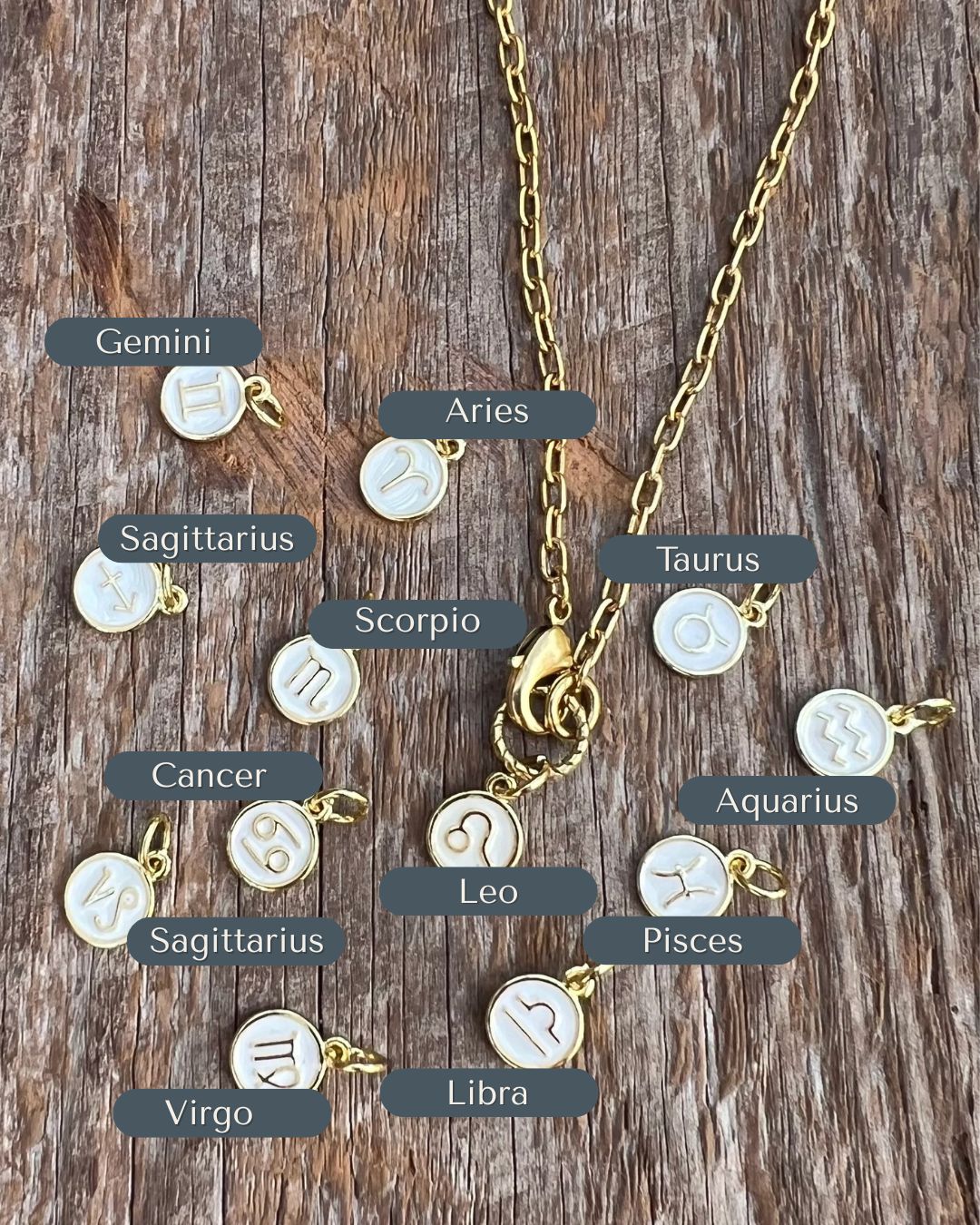 White Enamel Zodiac Necklace — Choose Your Sign
