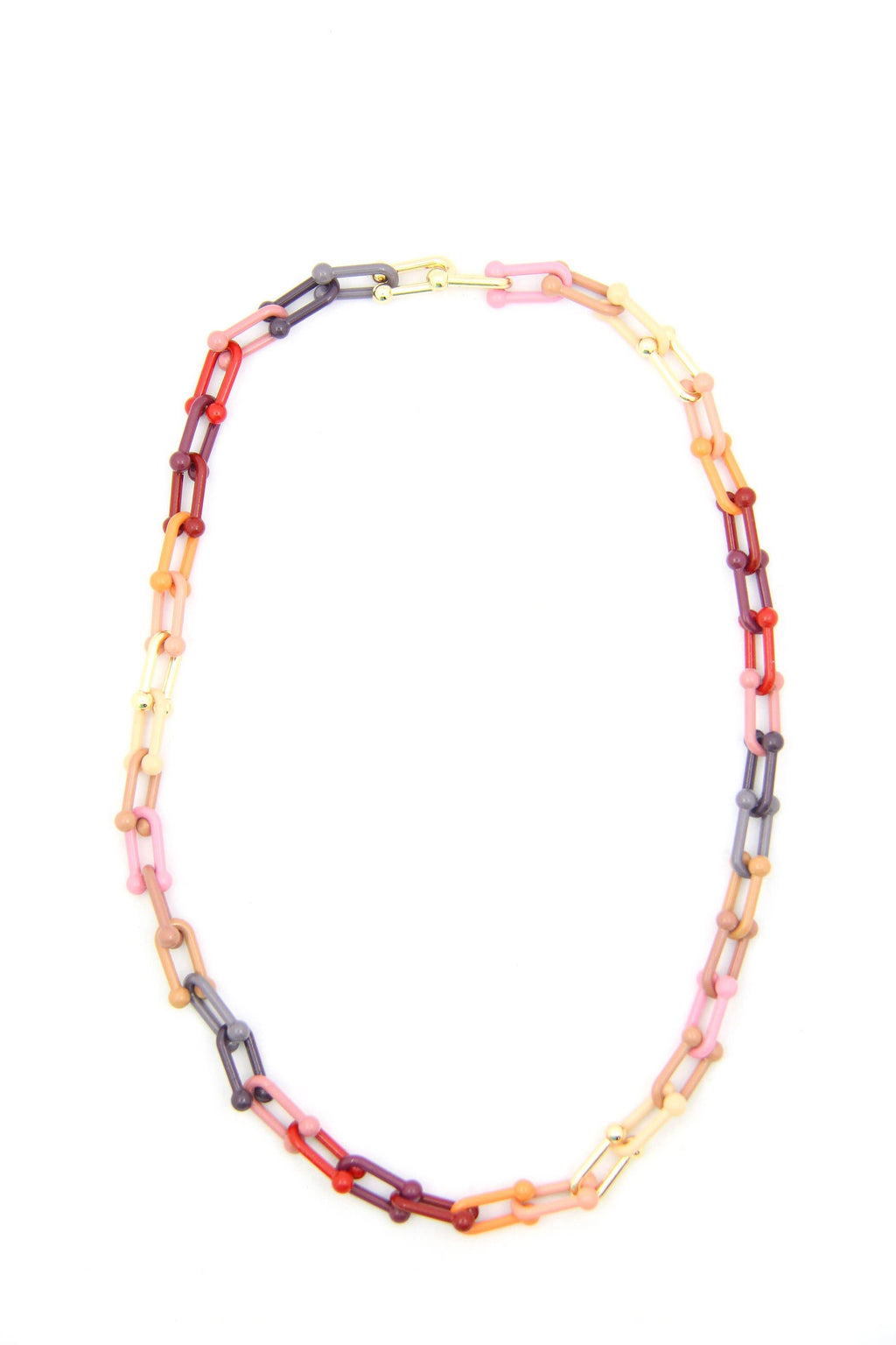 Bohemian Enamel Pop Chain Necklace, Colorful Artisan Jewelry, 18" Pop Clasp Chain