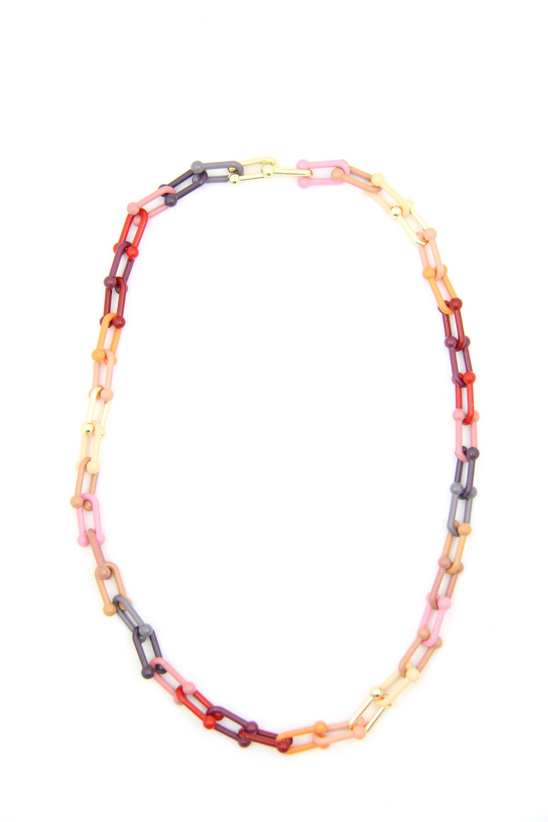 Bohemian Enamel Pop Chain Necklace, Colorful Artisan Jewelry, 18" Pop Clasp Chain