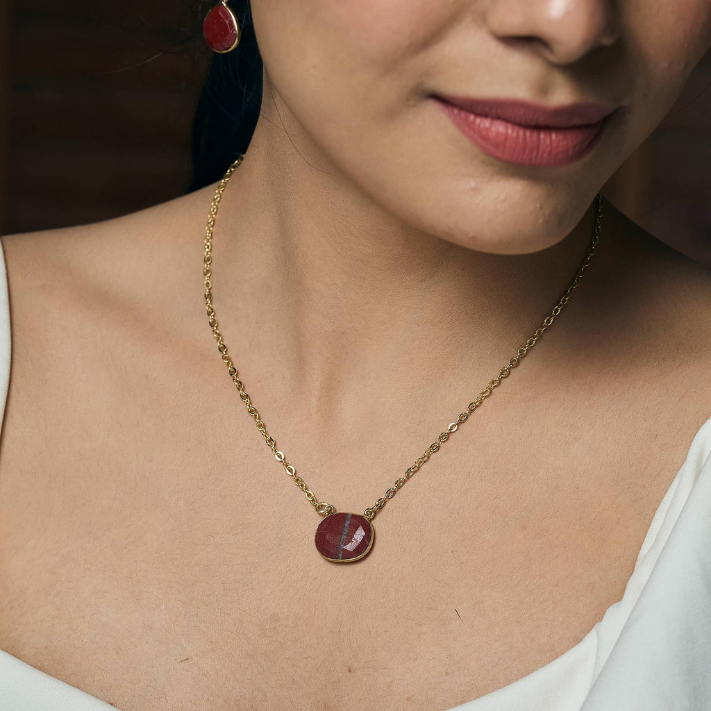 Anju Gold Plated Necklace with Semi-Precious Stone