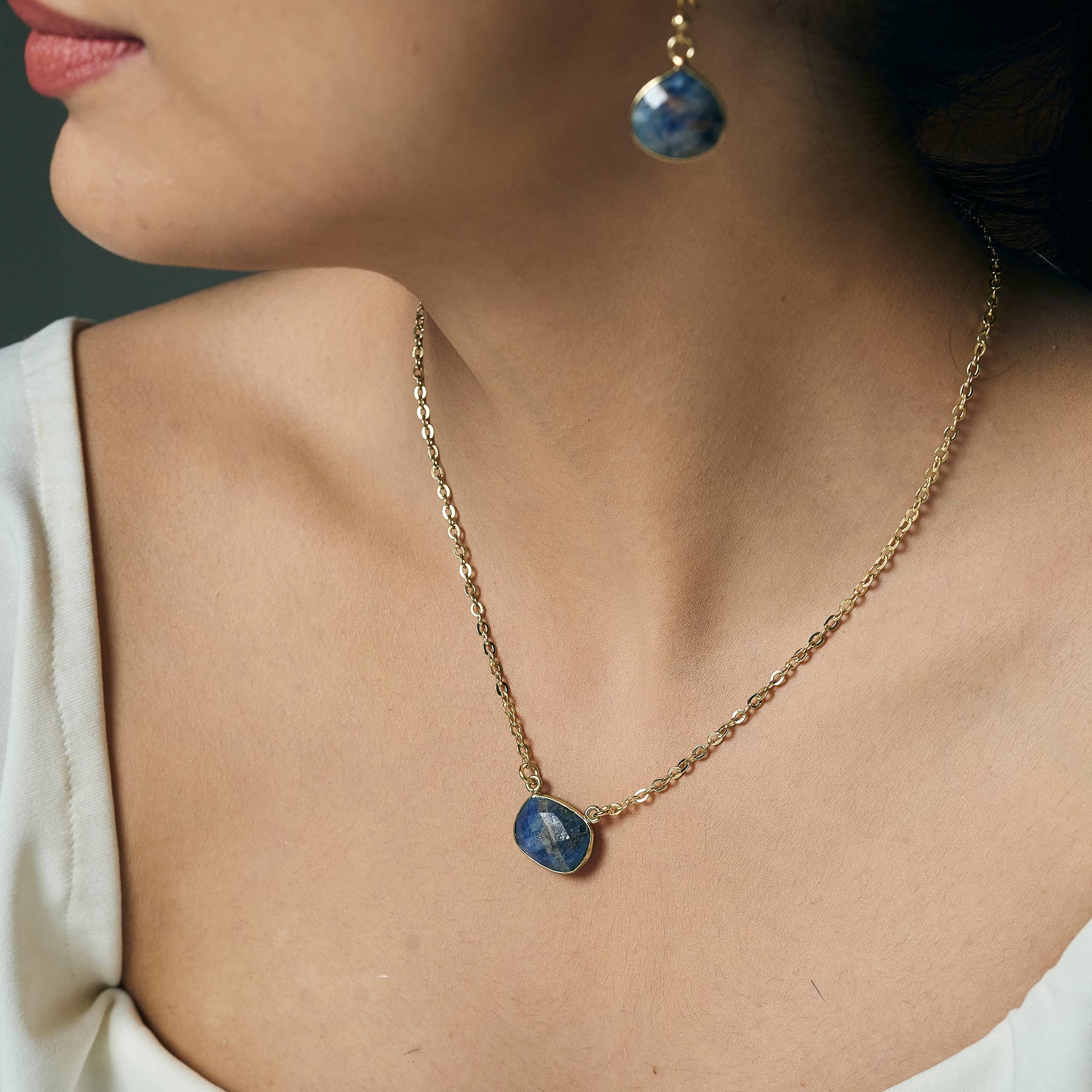 Anju Gold Plated Necklace with Semi-Precious Stone