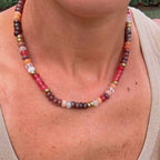 Bohemian Dyed Jade Gemstone Necklace, Bright Faceted Colorblock Beads, Adjustable 19–21"