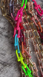 Bohemian Enamel Pop Chain Necklace, Colorful Artisan Jewelry, 18" Pop Clasp Chain