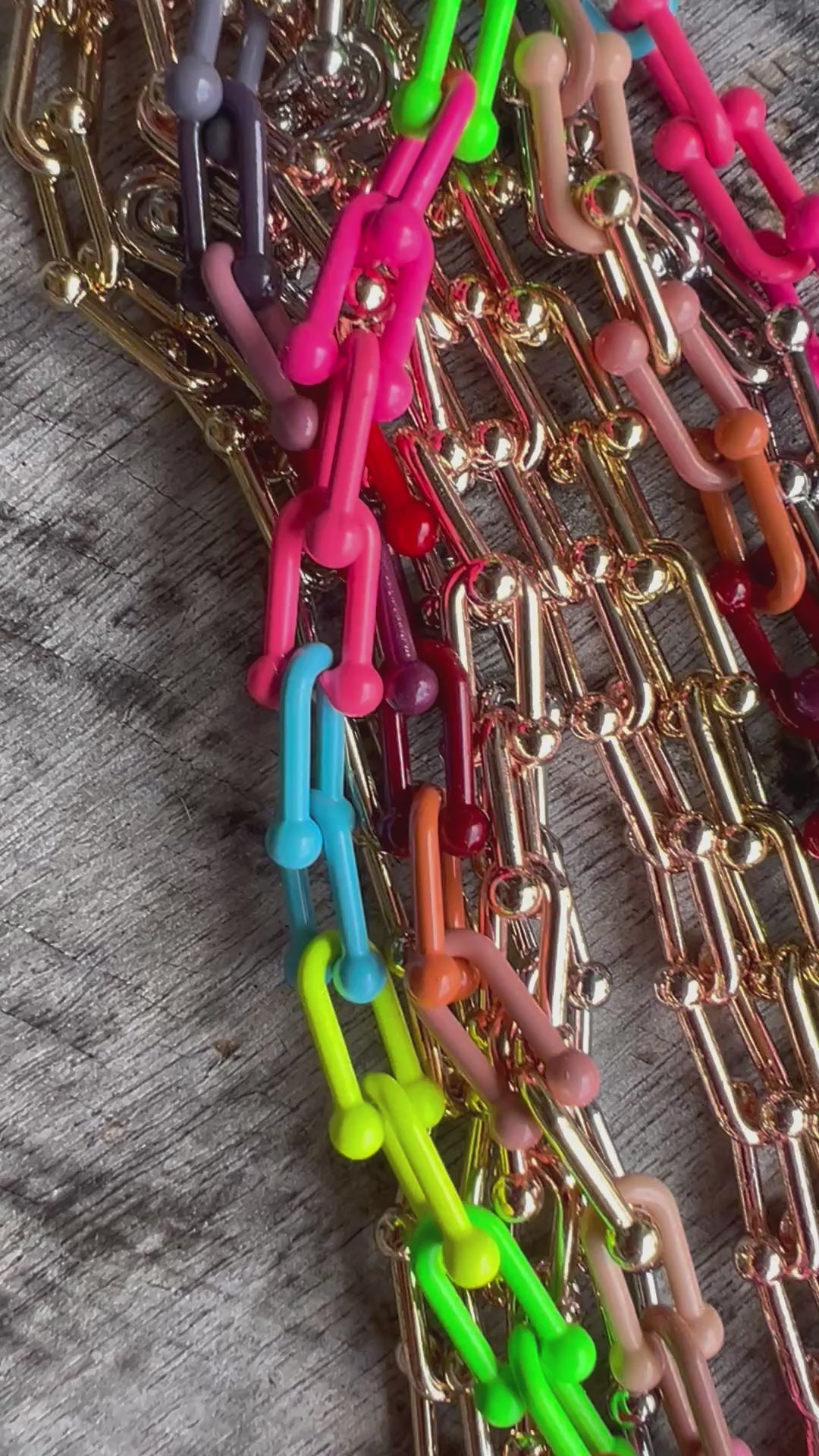 Bohemian Enamel Pop Chain Necklace, Colorful Artisan Jewelry, 18" Pop Clasp Chain