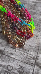 Bohemian Enamel Pop Chain Necklace, Colorful Artisan Jewelry, 18" Pop Clasp Chain